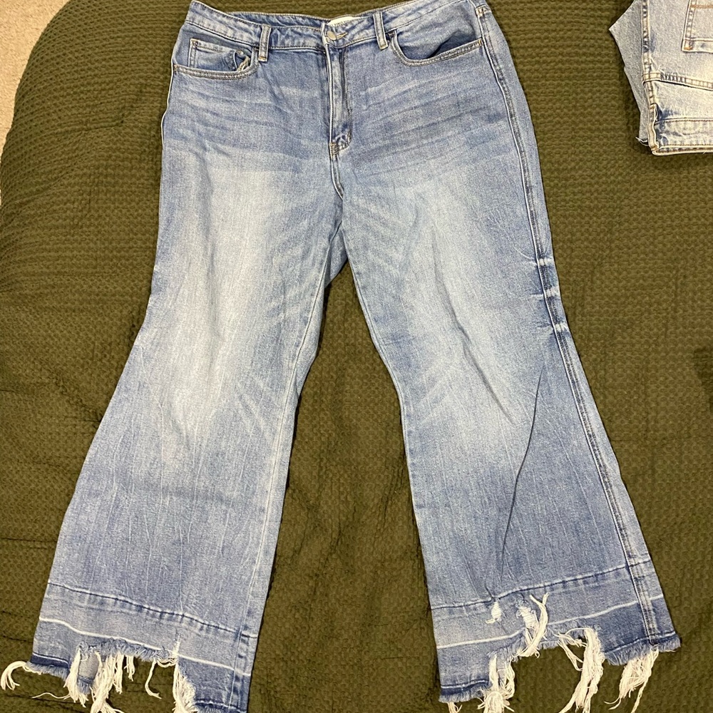 Flying Monkey Blue Flare Jeans with Frayed Hem